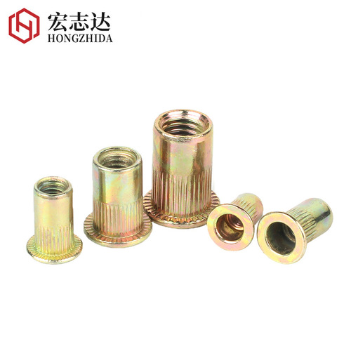 Iron color zinc blind rivet nut Flat head vertical rivet nut Ram long screw nut M4M5M6M8 Pull willow fastener