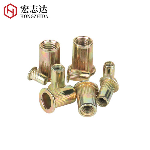 Iron color zinc blind rivet nut Flat head vertical rivet nut Ram long screw nut M4M5M6M8 Pull willow fastener