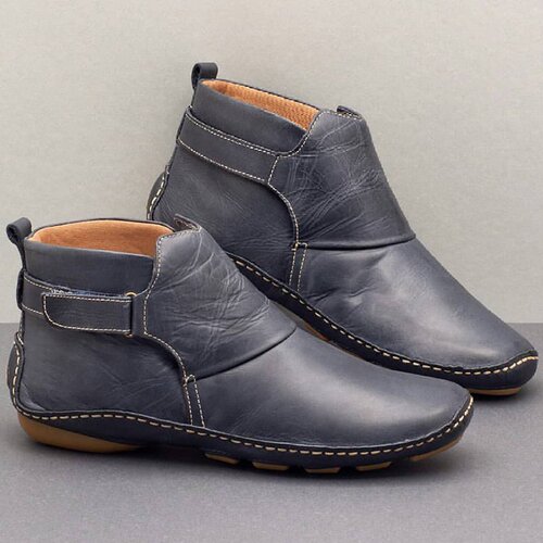 WINTER AND SPRING ROUND HEAD CASUAL WOMEN'S LEATHER BOOTS TUBULAR FLAT LIGHTWEIGHT SOLID COLOR PLUS SIZE MARTIN BOOTS FOR WOMEN
