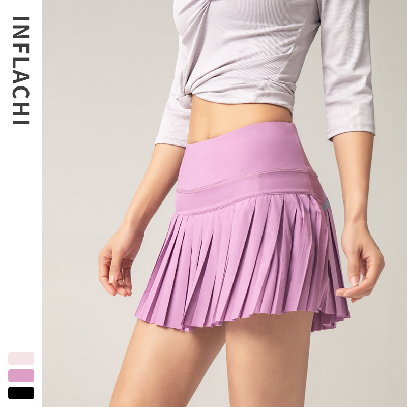 Inf falda de tenis deportiva de verano, pantalones de seguridad de doble capa antideslumbrantes para mujer, pantalones cortos sueltos de secado rápido, falda plisada de yoga