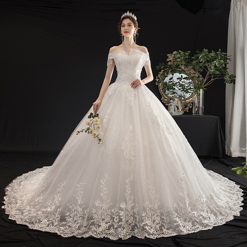 2026 New Style Bridal Gown for Foreign Trade and Cross-Border Sales, Off-Shoulder, Slim Fit, Long Train, Simple Forest Style, Plus Size Available