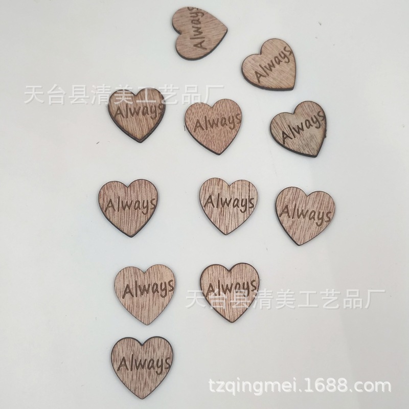Tablero de grano de madera de 25mm, serie de letras de corazón de melocotón, tablero de grano de madera, hoja de madera de corazón de melocotón de amor 50 piezas/paquete