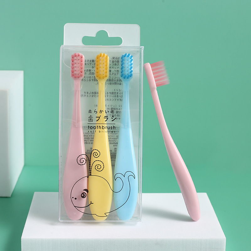 Bqb Macaron Kidsren's Toothbrush 3-Pack Chubby Soft-Bristled Baby Toothbrush Candy-Colored Kidsren's Toothbrush Cartoon