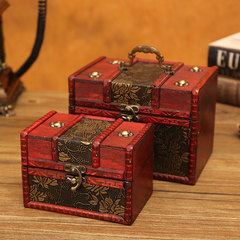 Chinese-style retro handmade wooden antique jewelry box gift, creative photography prop antique craft storage box