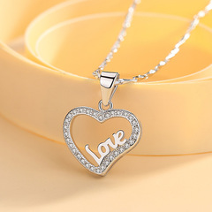 項鍊女純銀鎖骨鏈日韓簡約S999足銀愛心LOVE吊墜送女友情人節禮物
