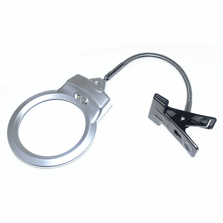 夹式90mm2.5倍22mm5倍放大镜 带2颗LED灯阅读 维修 台式