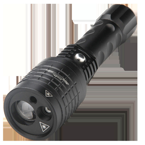 Trifunctional Strong Beam Flashlight with Zoom, Outdoor Use, Green and White Infrared Triple-LED Laser Light, Two-in-One