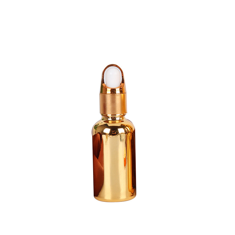 Venta al por mayor de aceite esencial chapado en oro sub-botella de vidrio botella cosmética 10-100ml de plástico cabeza gotero spray sellado botella vacía