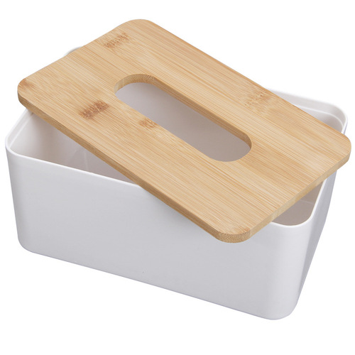 Creative desktop tissue box Nordic bamboo lid paper box bedroom living room hotel napkin storage box LOGO