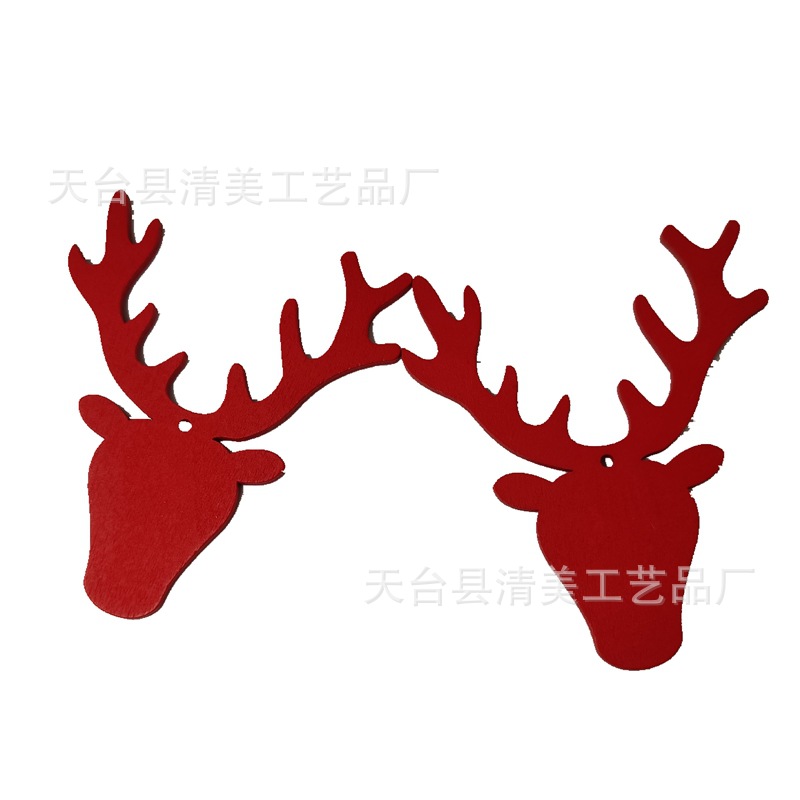 Cabeza de ciervo rojo serie de Navidad colgante de dibujos animados de Navidad de madera de bricolaje 10 piezas en un paquete con 10 cuerdas de cáñamo