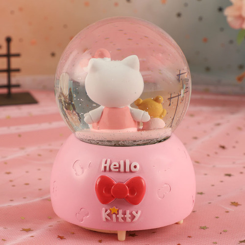 Girly Heart Cartoon KT Cat Glowing Snow Crystal Ball Music Box Ornament as a Birthday Gift for Girls, Best Friends and Children