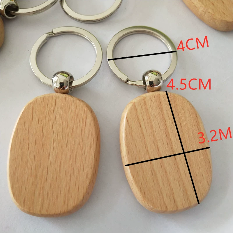 Wooden Keychain (creative) rectangular & round shapes, 5×3 cm and 4 cm, smooth beech finish