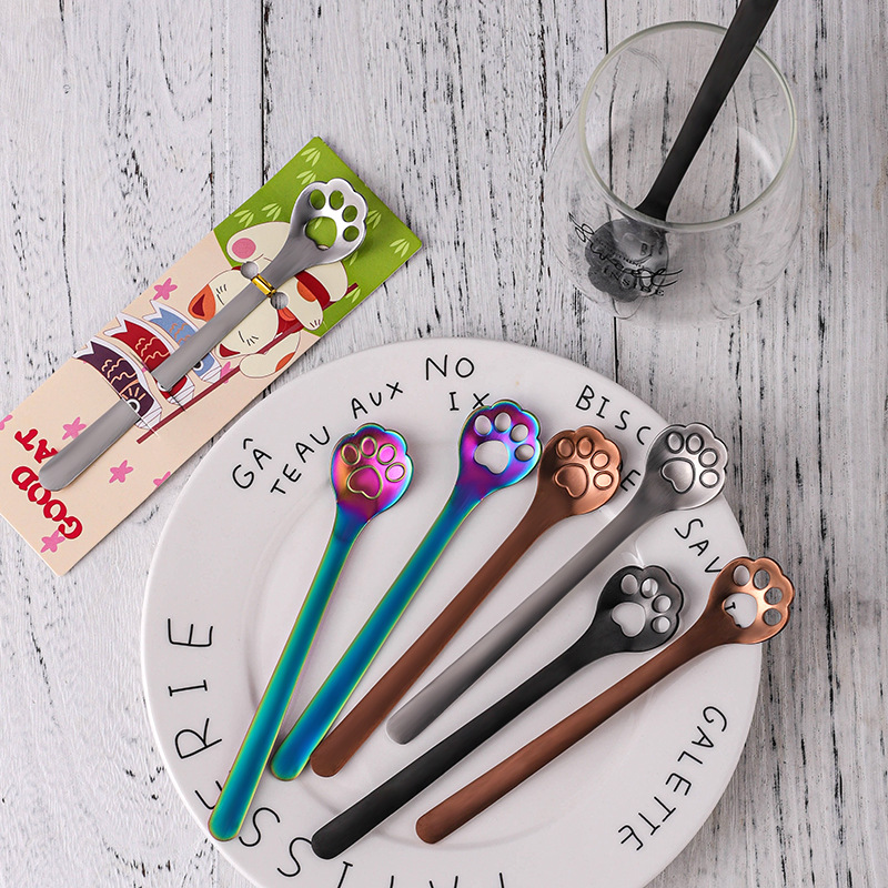 크로스 보더 304 스테인레스 스틸 크리에이티브 커피 스푼 믹싱 스푼 일본과 한국의 귀여운 고양이 발톱 디저트 스푼 티스푼