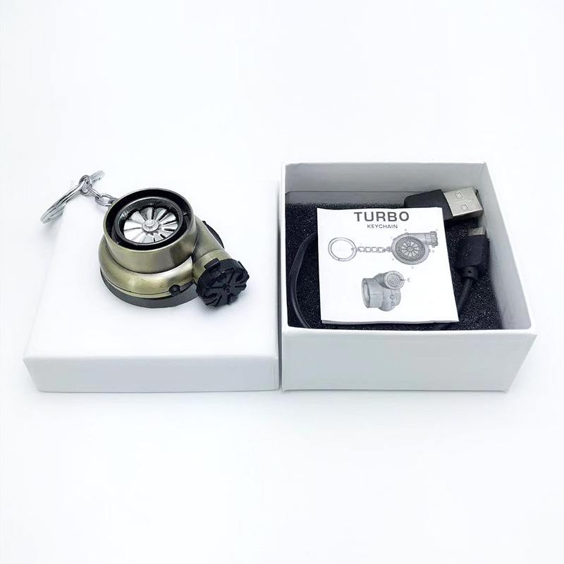Transfronterizo creativo coche turbina encendedor de cigarrillos llavero de negocios de carga USB de metal más ligero llave del coche colgante