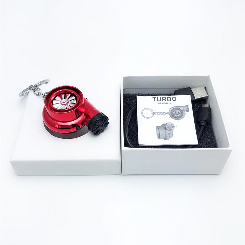 Transfronterizo creativo coche turbina encendedor de cigarrillos llavero de negocios de carga USB de metal más ligero llave del coche colgante