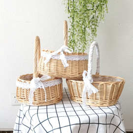 蕾丝柳编花篮水培插花手提篮母亲节编篮花店花艺篮手工柳编花篮