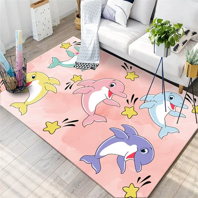 Avtomobil döşəmə paspasları – Girl Carpet Living Room Bedroom - pink-star-dolphin-40x-60cm