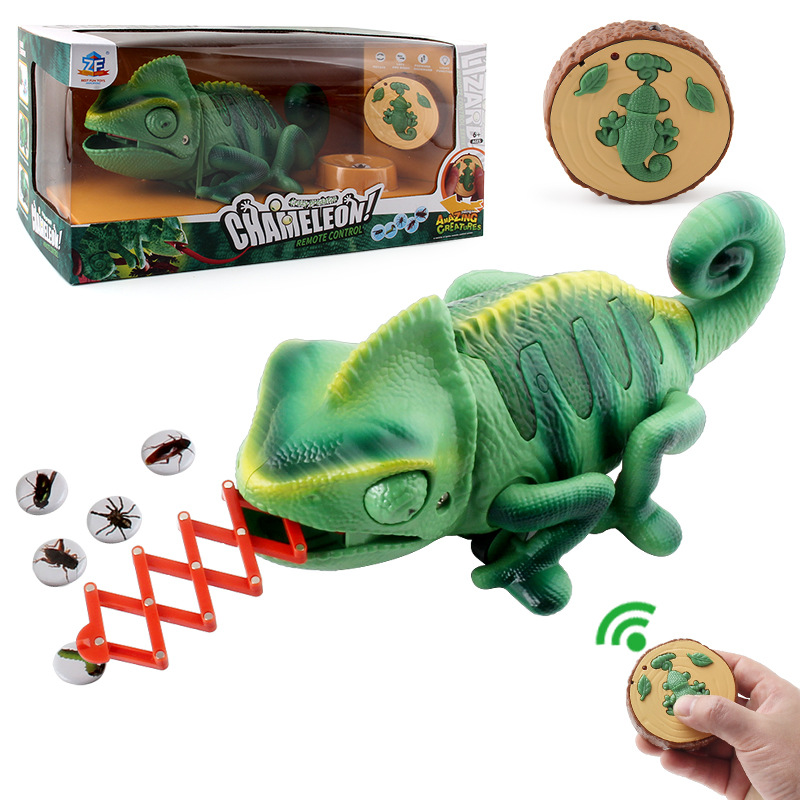 Control remoto eléctrico transfronterizo luz arrastrándose camaleón niños nuevo extraño divertido insecto atrapar truco camaleón juguete