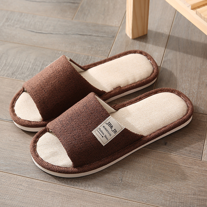 Pantuflas sencillas para el hogar para todas las estaciones, tela de lino de verano, adecuadas para hombres y mujeres, parejas, algodón y lino, diseño hueco transpirable para pisos de madera.