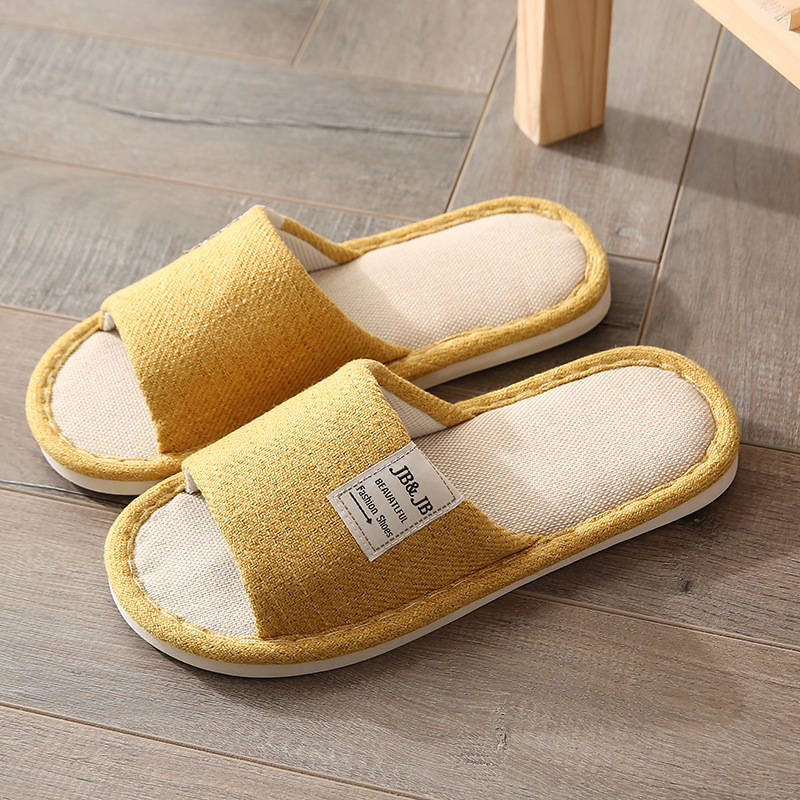 Pantuflas sencillas para el hogar para todas las estaciones, tela de lino de verano, adecuadas para hombres y mujeres, parejas, algodón y lino, diseño hueco transpirable para pisos de madera.