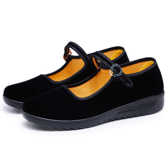 Old Beijing cloth shoes Women's Flat shoes middle-aged and elderly casual shoes soft bottom black work shoes stall wholesale women's shoes