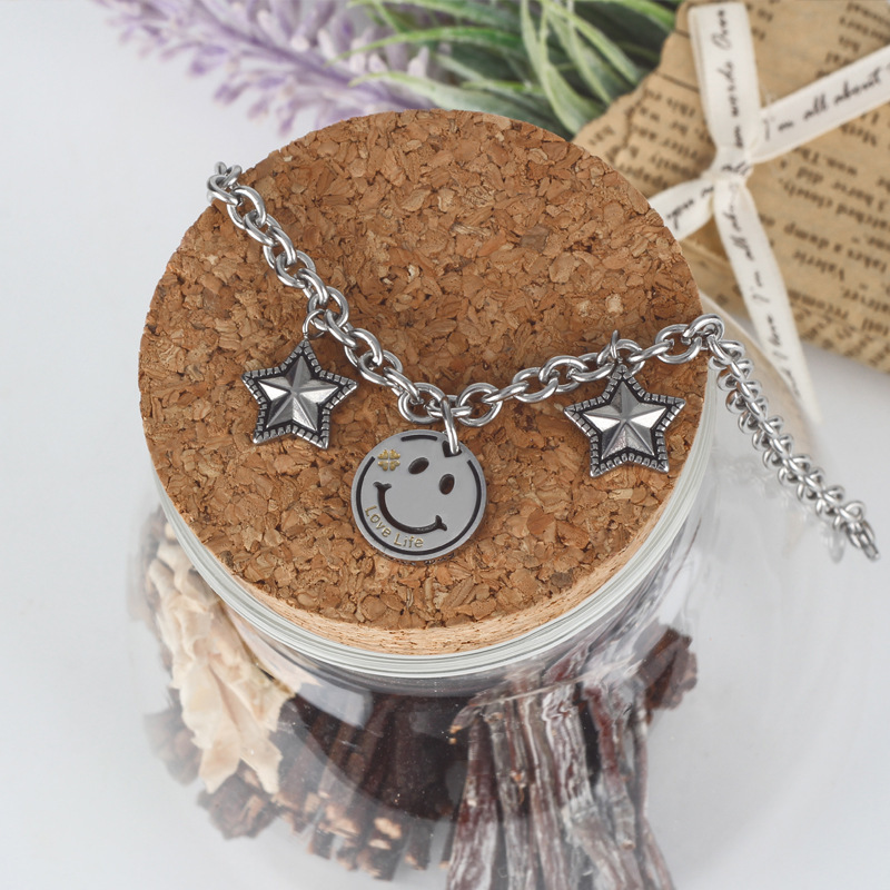 Retro Fashion Personalized Simple Light Luxury Nordic Style Titanium Steel Smiley Star Bracelet Couple Bracelet All-match Jewelry