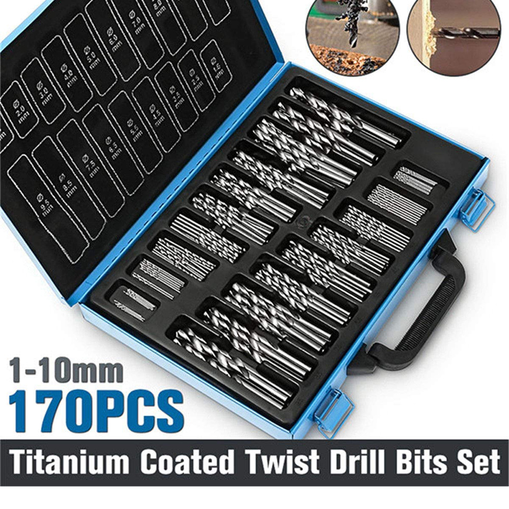 银色170件套高速钢麻花钻铁盒装钻头套钻钢铁钻孔钻头高硬度