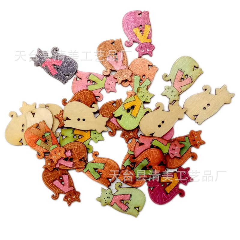 Bufanda botones en forma de gato botones de color con estampado de madera retro decorados a mano 50 piezas en un paquete de todo fósforo