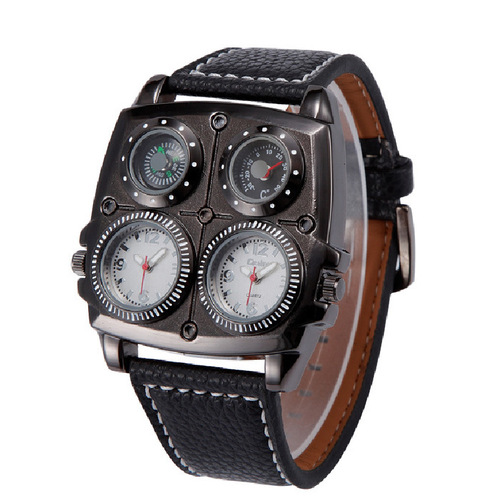 Oulm large dial men's watch fashion casual dual time zone compass thermometer men's quartz watch 1140