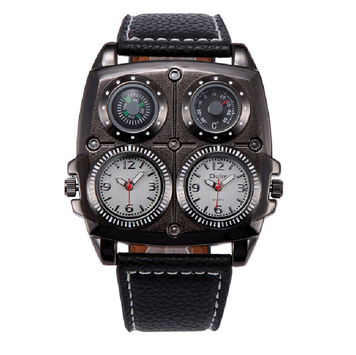Oulm large dial men's watch fashion casual dual time zone compass thermometer men's quartz watch 1140