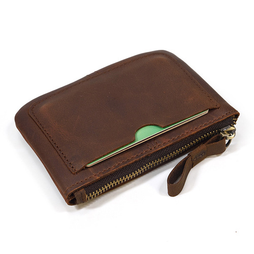 Retro Crazy Horse Leather Coin Purse Genuine Leather Men's and Women's Casual Small Wallet First Layer Cowhide Zipper Small Money Bag Cross-Border Exclusively Available