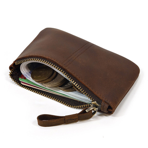 Retro Crazy Horse Leather Coin Purse Genuine Leather Men's and Women's Casual Small Wallet First Layer Cowhide Zipper Small Money Bag Cross-Border Exclusively Available
