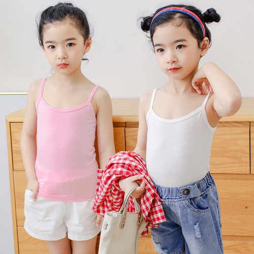 Girls Camisole More Summer Thin Baby Children's Bottoming Underwear Little Girls Undershirt Medium Big Children's White