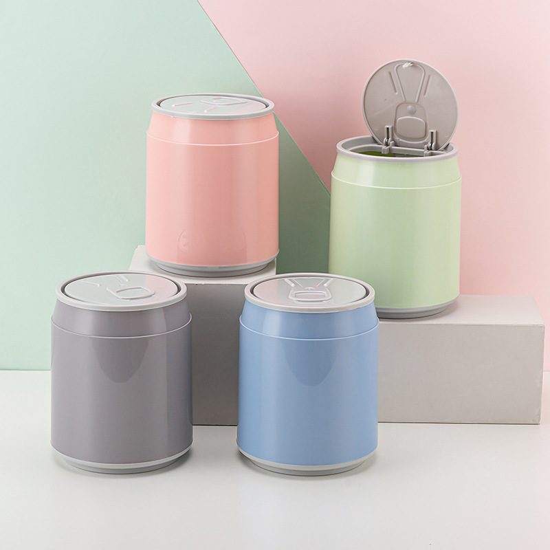 Cans Desktop Trash Can Household Push-type Elastic Lid Creative Cute Mini Office Bedside with Lid Small