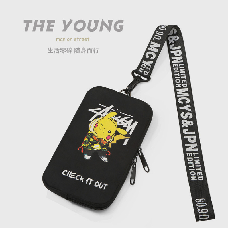 Fashion Cartoon Cartoon joint name Youth Student men and women fashion mobile phone bag mobile phone halter bag coin purse Korean style