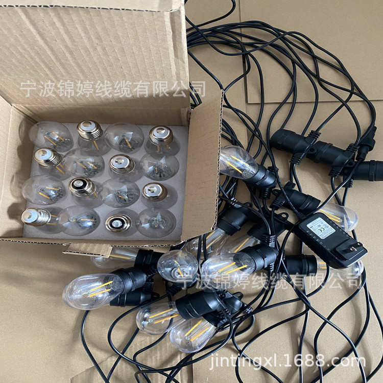 珍珠棉包装PC罩LED2W低压12V灯串线E26低压灯头22AWG线14.6米15头