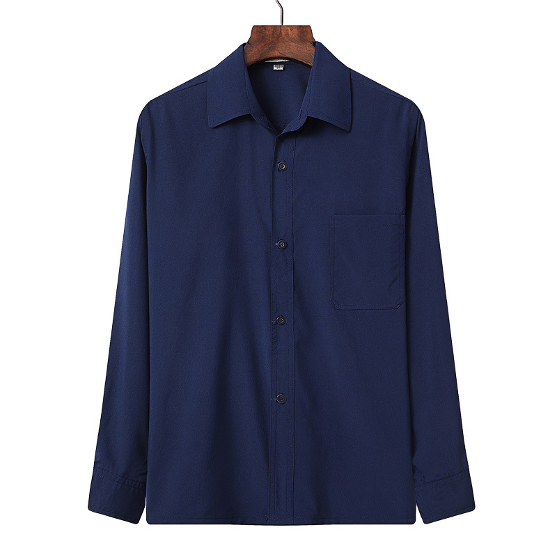 Primavera, otoño y verano color sólido camisa de hombre de mediana edad y ancianos de manga larga de poliéster algodón solapa camisa de hombre agente mayorista