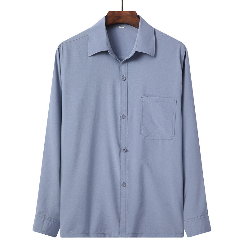 Primavera, otoño y verano color sólido camisa de hombre de mediana edad y ancianos de manga larga de poliéster algodón solapa camisa de hombre agente mayorista