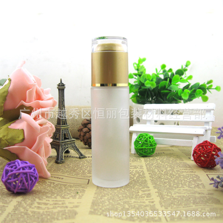 现货80ml玻璃瓶蒙砂乳液瓶日霜晚霜精华素分装瓶配压咀亚克力罩