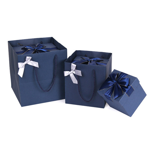 Manufacturer blue square gift box exquisite birthday gift box heaven and earth cover bow packaging box