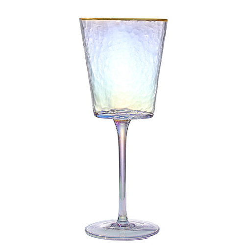 Creative hammered pattern with gold rim pink gray crystal glass red wine glass model room champagne glass European style goblet
