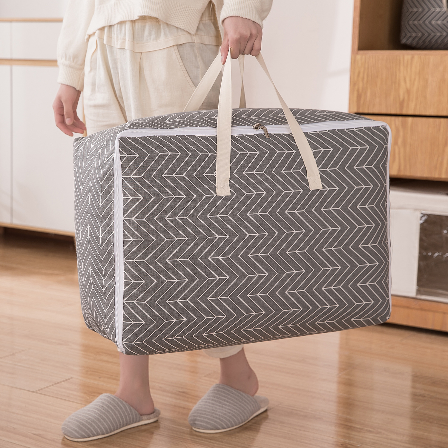 En stock bolsa de almacenamiento de edredón de algodón lavable algodón y lino hogar edredón de algodón bolsa de almacenamiento bolsa móvil bolsa de edredón engrosada a prueba de polvo