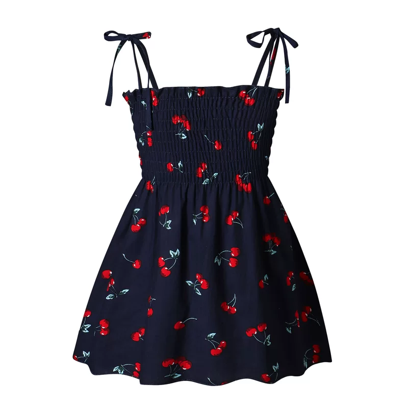 Girls' Summer Princess Slip Dress, Floral & Cherry Prints, Sizes for 90–130 cm