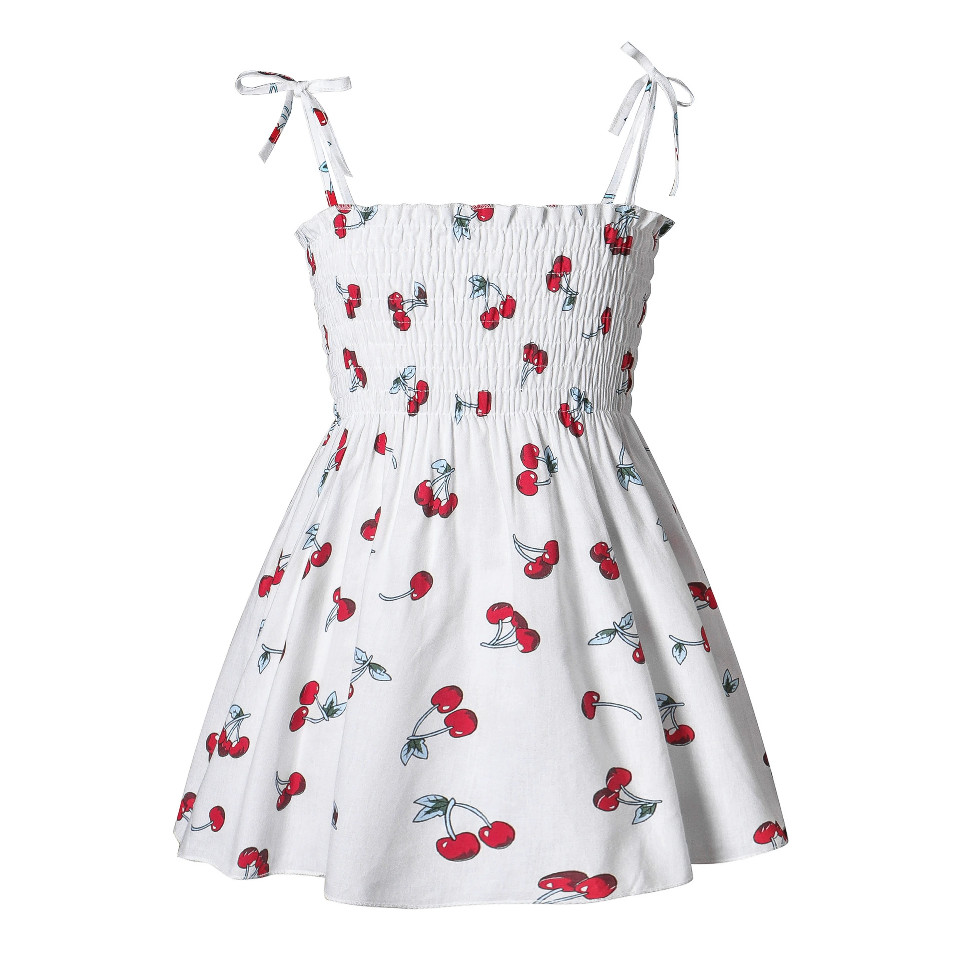 Girls' Summer Princess Slip Dress, Floral & Cherry Prints, Sizes for 90–130 cm