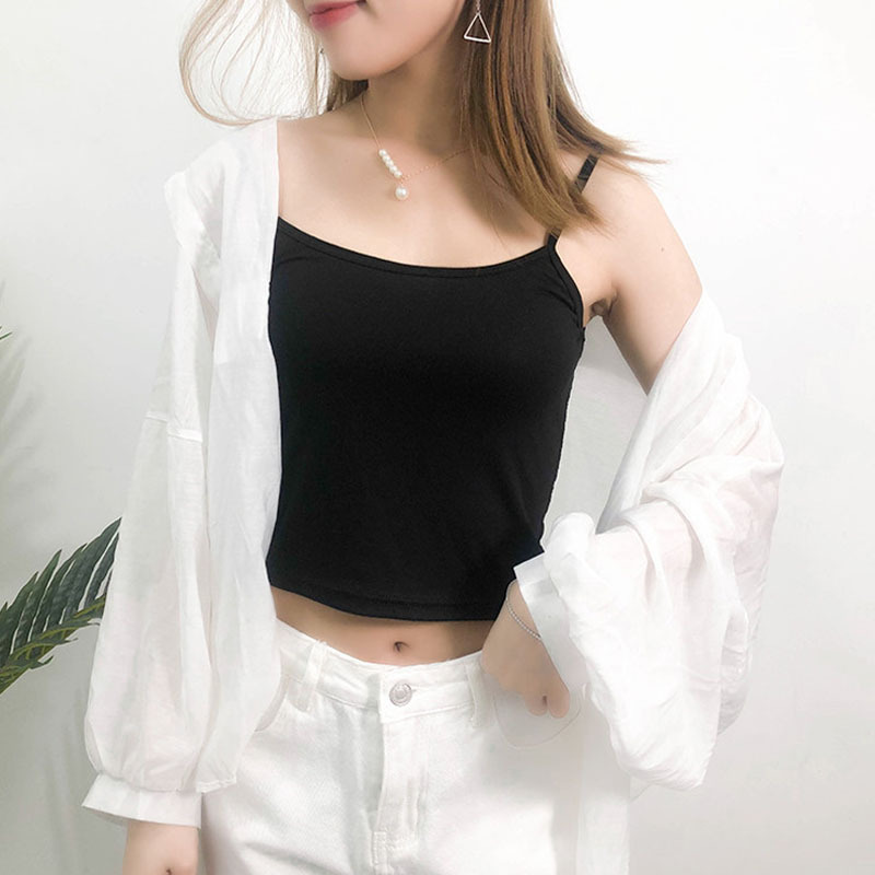 Spring and Summer Camisole Women's Short Style with Spaghetti Straps Modal Cotton Sleeveless Belly Button Exposed Top for Students