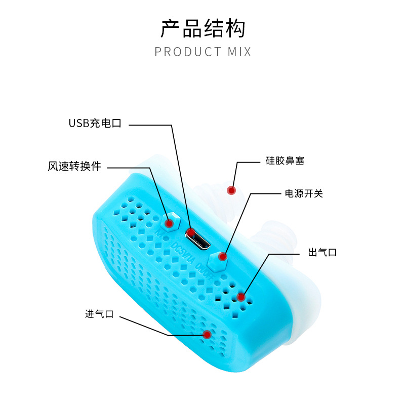 CPAP便携式电动变速止鼾器鼻子净化鼻塞呼吸器鼻夹止鼾通风仪爆款