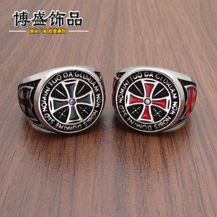 Cross Army Titanium Steel Ring Diamond Red Diamond Cross Stainless Steel Domineering Temple Knight Men