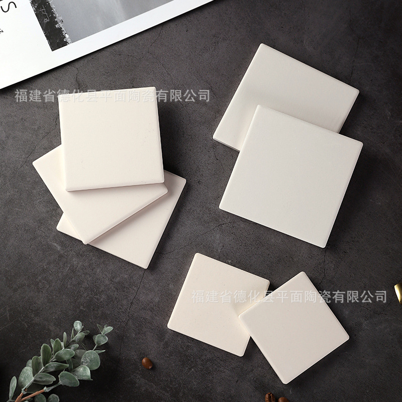 Source manufacturers ceramic absorbent coaster plain blank white blank wholesale square refrigerator stickers heat insulation pad pot pad pendant semi-finished products