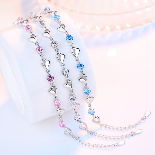 Weihua Jewelry Blue Heart Bracelet Women's Hollow Heart Shape Silver Plated Bracelet Blue Hand Jewelry Wholesale Manufacturer Dropshipping