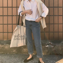 英国美术馆The national Gallery 字母印花薄坯布袋单肩包购物袋